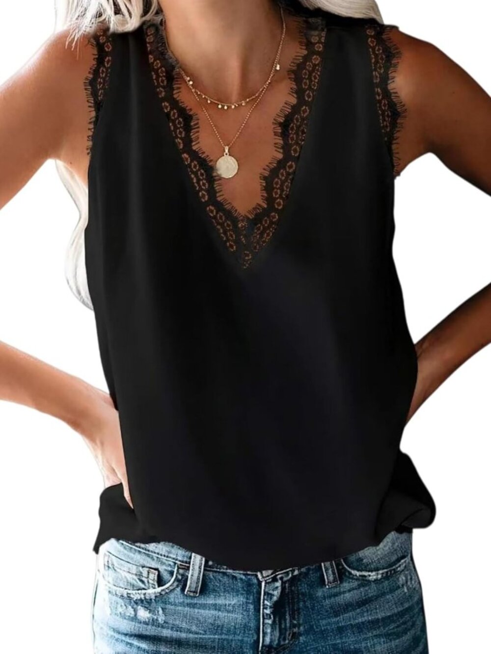 Lace Trim V-Neck Tank Top for Women - Stylish Summer Fashion Shirt